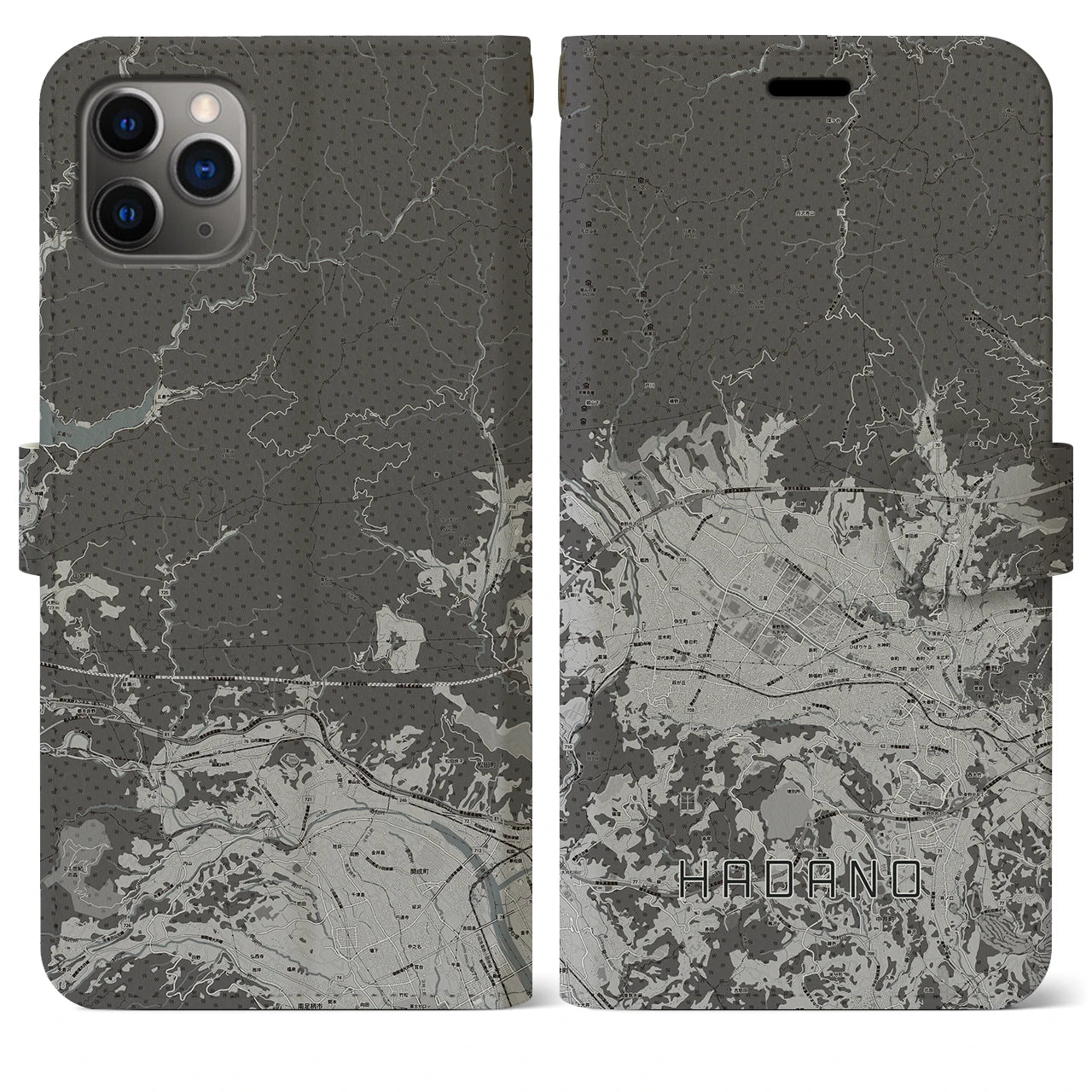 【秦野(神奈川県)】地図柄iPhoneケース(手帳タイプ)モノトーン・iPhone 11 Pro Max 用