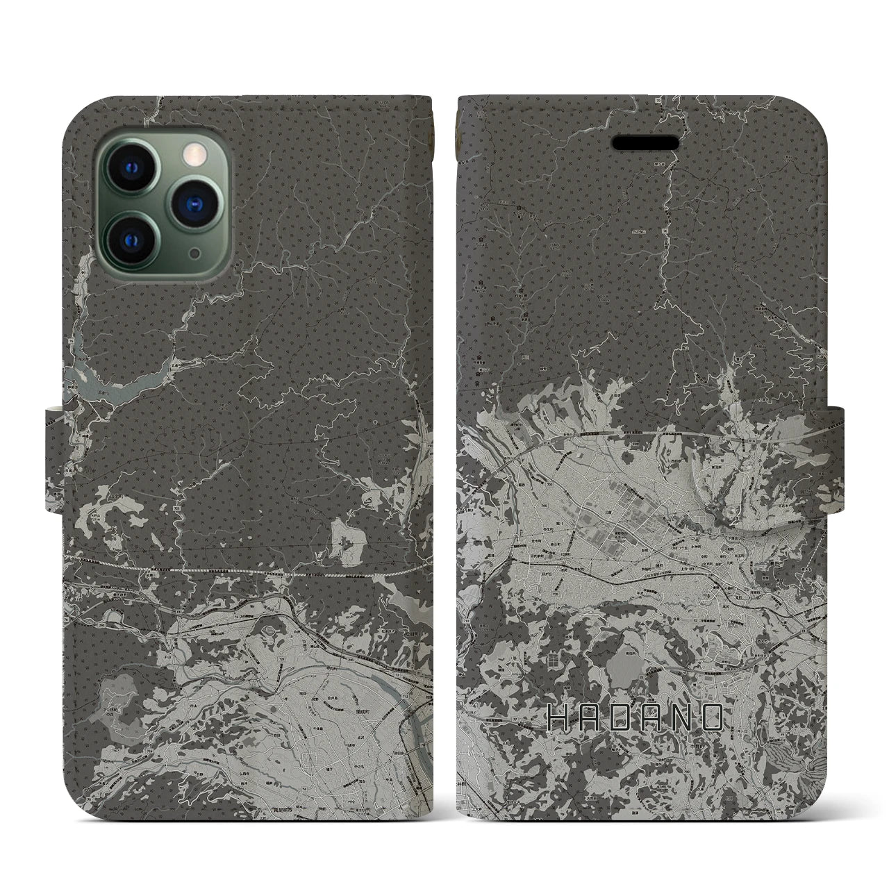 【秦野(神奈川県)】地図柄iPhoneケース(手帳タイプ)モノトーン・iPhone 11 Pro 用