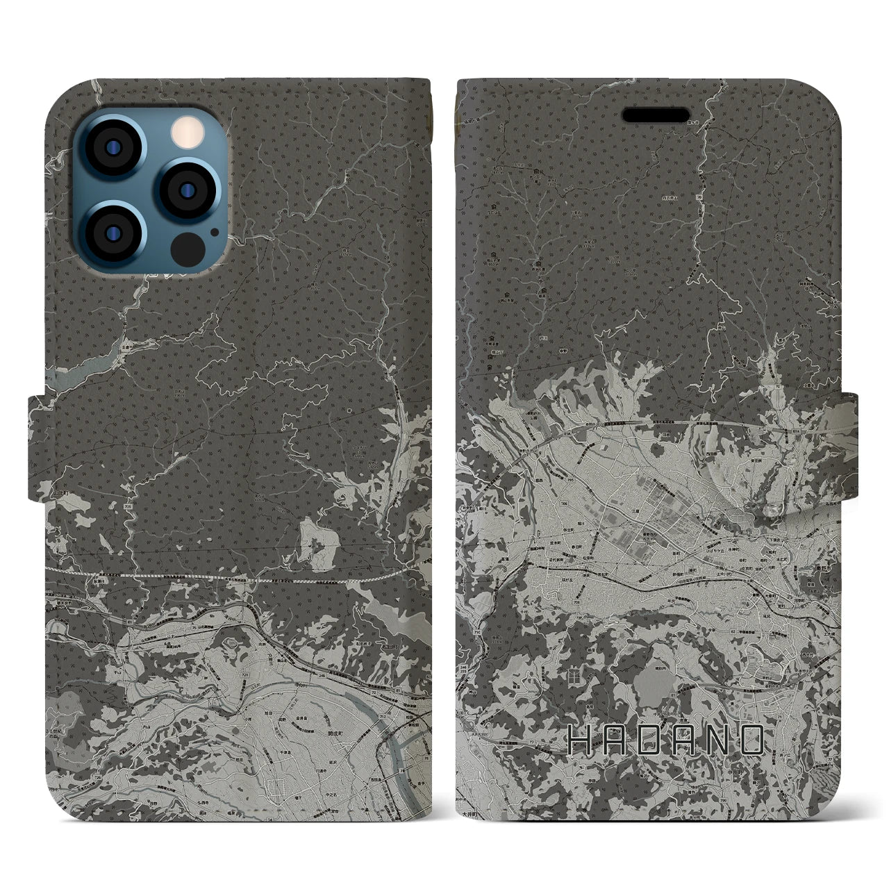 【秦野(神奈川県)】地図柄iPhoneケース(手帳タイプ)モノトーン・iPhone 12 / 12 Pro 用