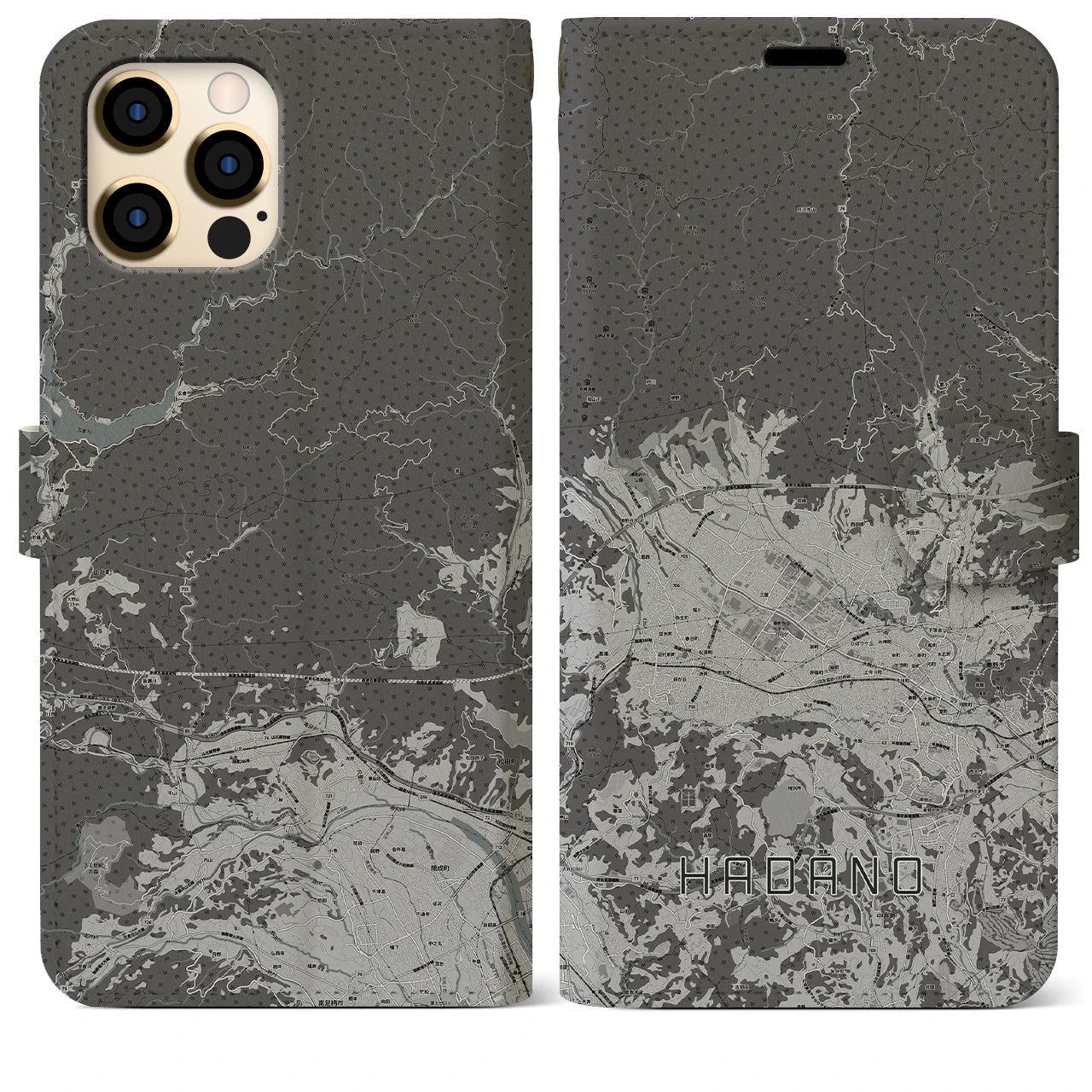 【秦野(神奈川県)】地図柄iPhoneケース(手帳タイプ)モノトーン・iPhone 12 Pro Max 用