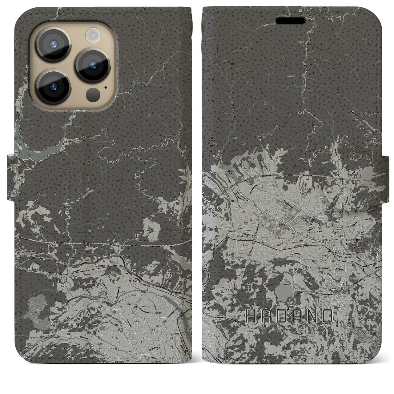 【秦野(神奈川県)】地図柄iPhoneケース(手帳タイプ)モノトーン・iPhone 14 Pro Max 用