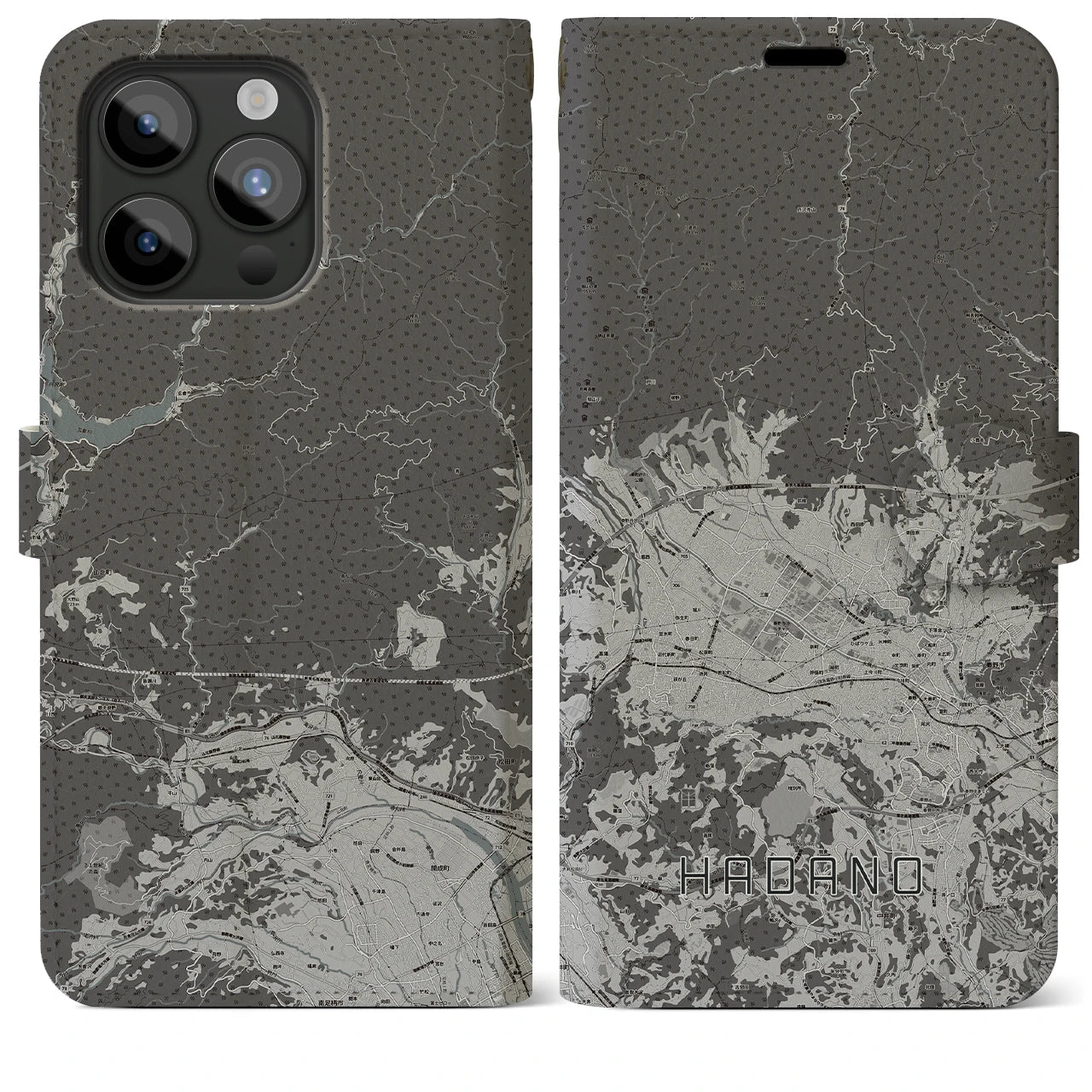 【秦野(神奈川県)】地図柄iPhoneケース(手帳タイプ)モノトーン・iPhone 15 Pro Max 用