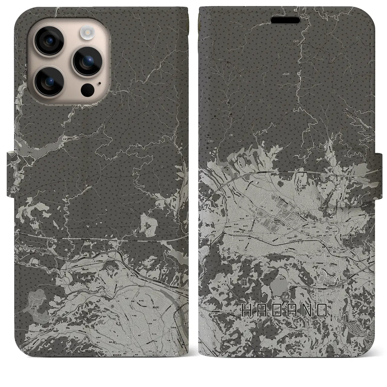 【秦野(神奈川県)】地図柄iPhoneケース(手帳タイプ)モノトーン・iPhone 16 Plus 用