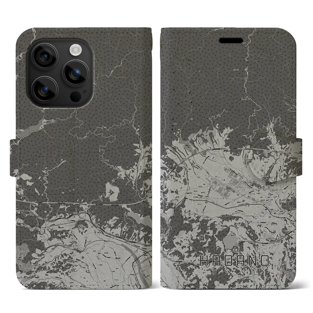 【秦野(神奈川県)】地図柄iPhoneケース(手帳タイプ)モノトーン・iPhone 16 用