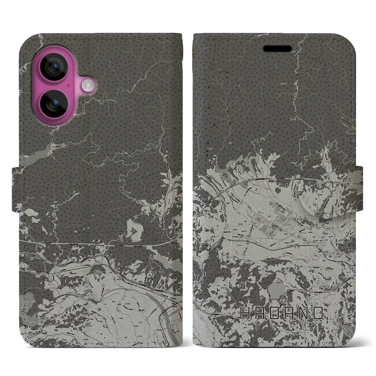 【秦野(神奈川県)】地図柄iPhoneケース(手帳タイプ)モノトーン・iPhone 16 Pro 用