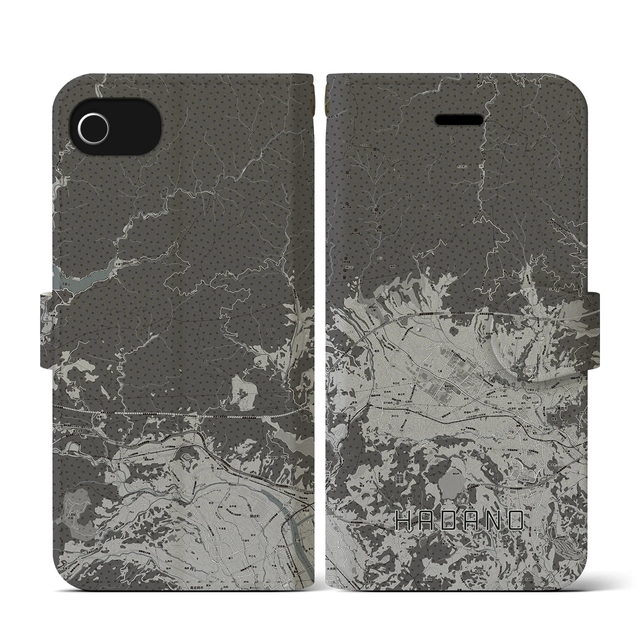 【秦野(神奈川県)】地図柄iPhoneケース(手帳タイプ)モノトーン・iPhone SE(第3 / 第2世代) / 8 / 7 / 6s / 6 用