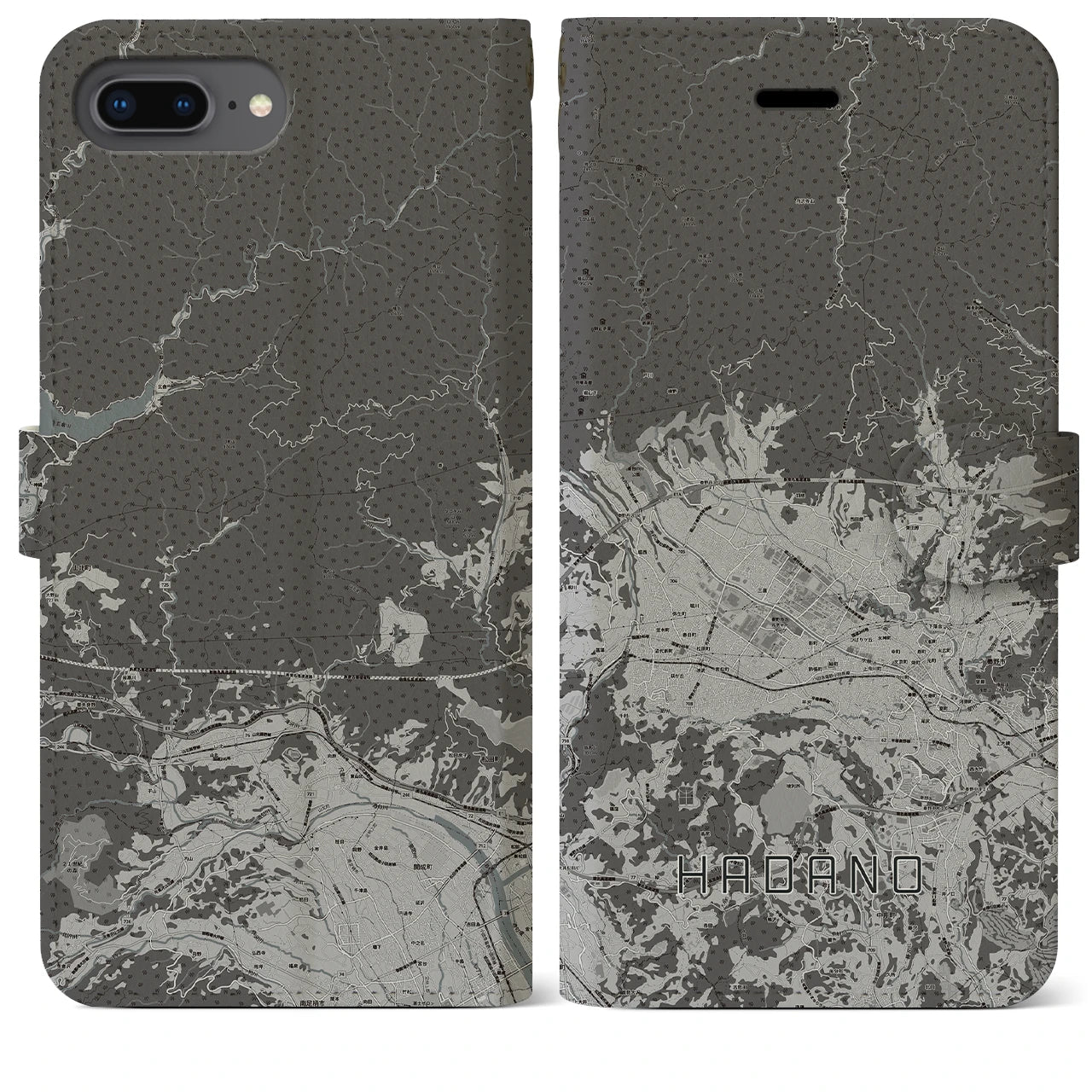 【秦野(神奈川県)】地図柄iPhoneケース(手帳タイプ)モノトーン・iPhone 8Plus /7Plus / 6sPlus / 6Plus 用