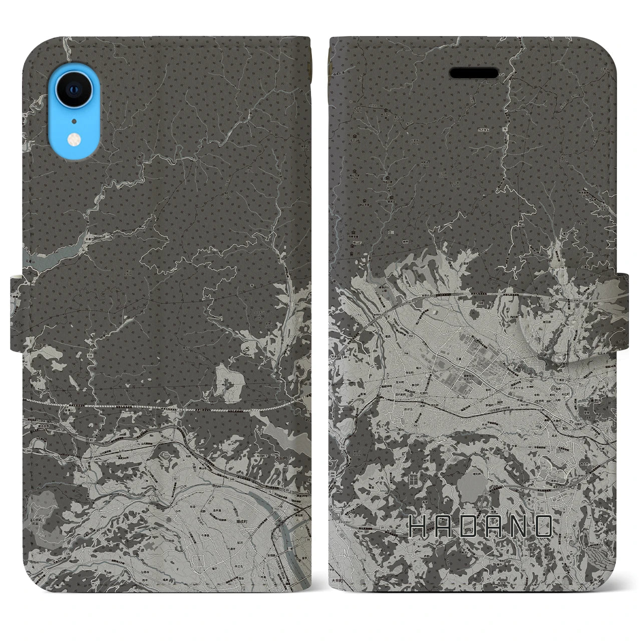 【秦野(神奈川県)】地図柄iPhoneケース(手帳タイプ)モノトーン・iPhone XR 用