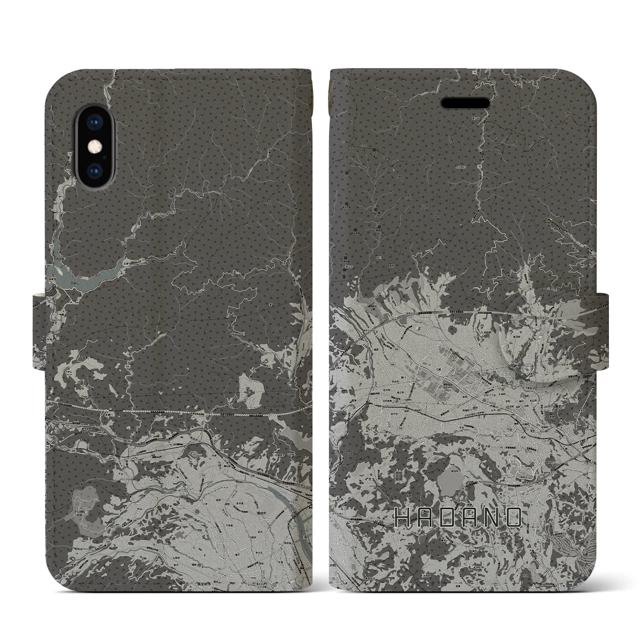 【秦野(神奈川県)】地図柄iPhoneケース(手帳タイプ)モノトーン・iPhone XS / X 用