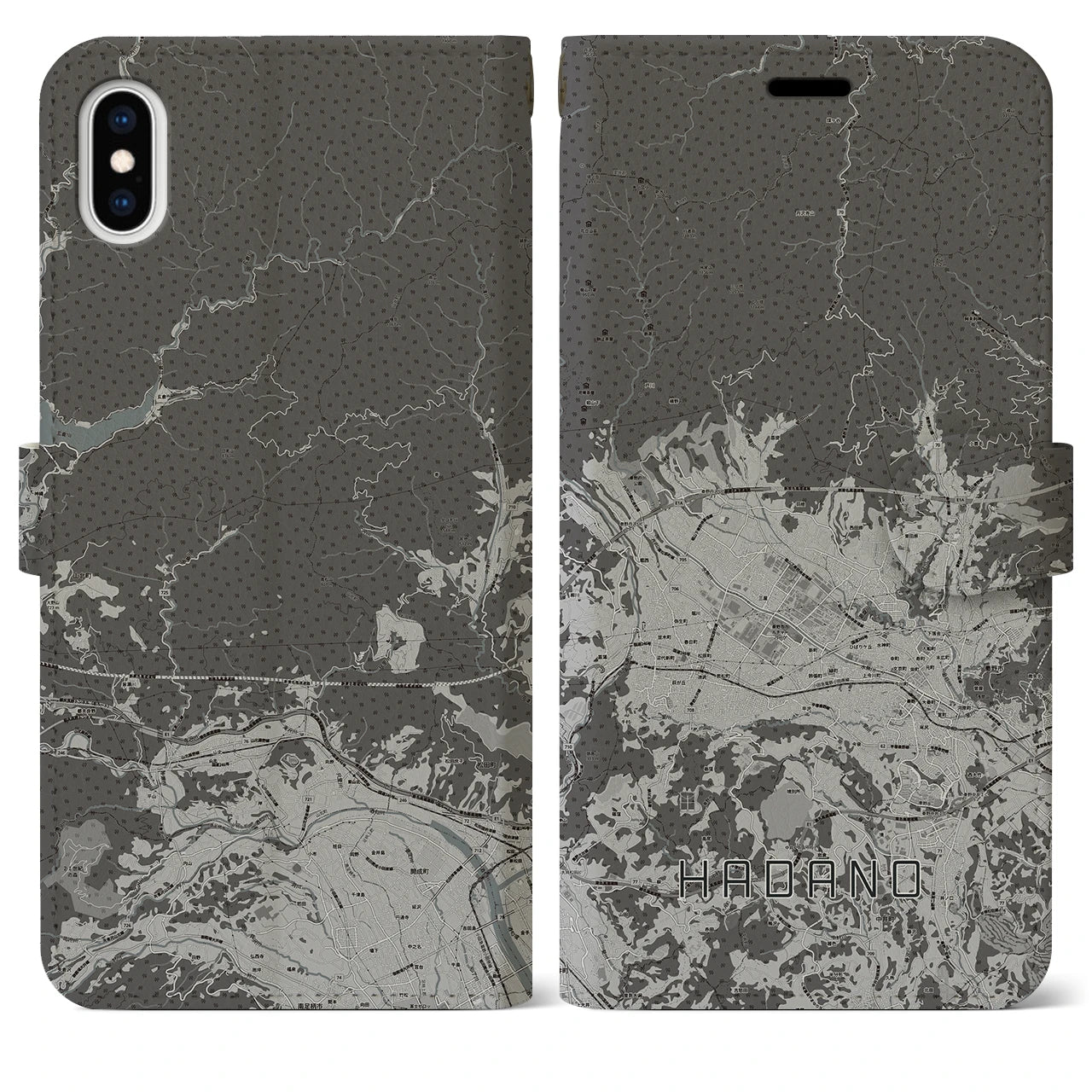 【秦野(神奈川県)】地図柄iPhoneケース(手帳タイプ)モノトーン・iPhone XS Max 用