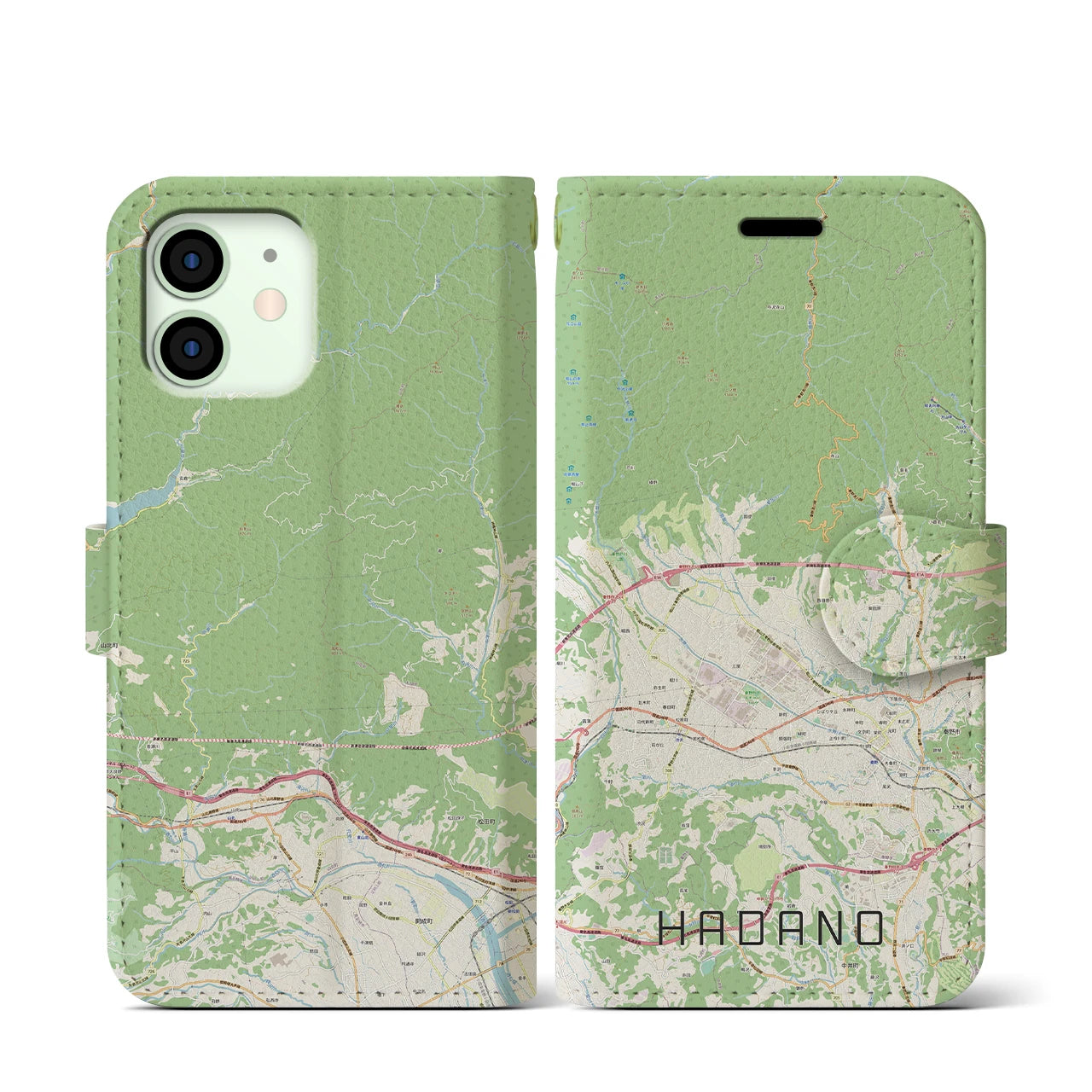 【秦野(神奈川県)】地図柄iPhoneケース(手帳タイプ)ナチュラル・iPhone 12 mini 用