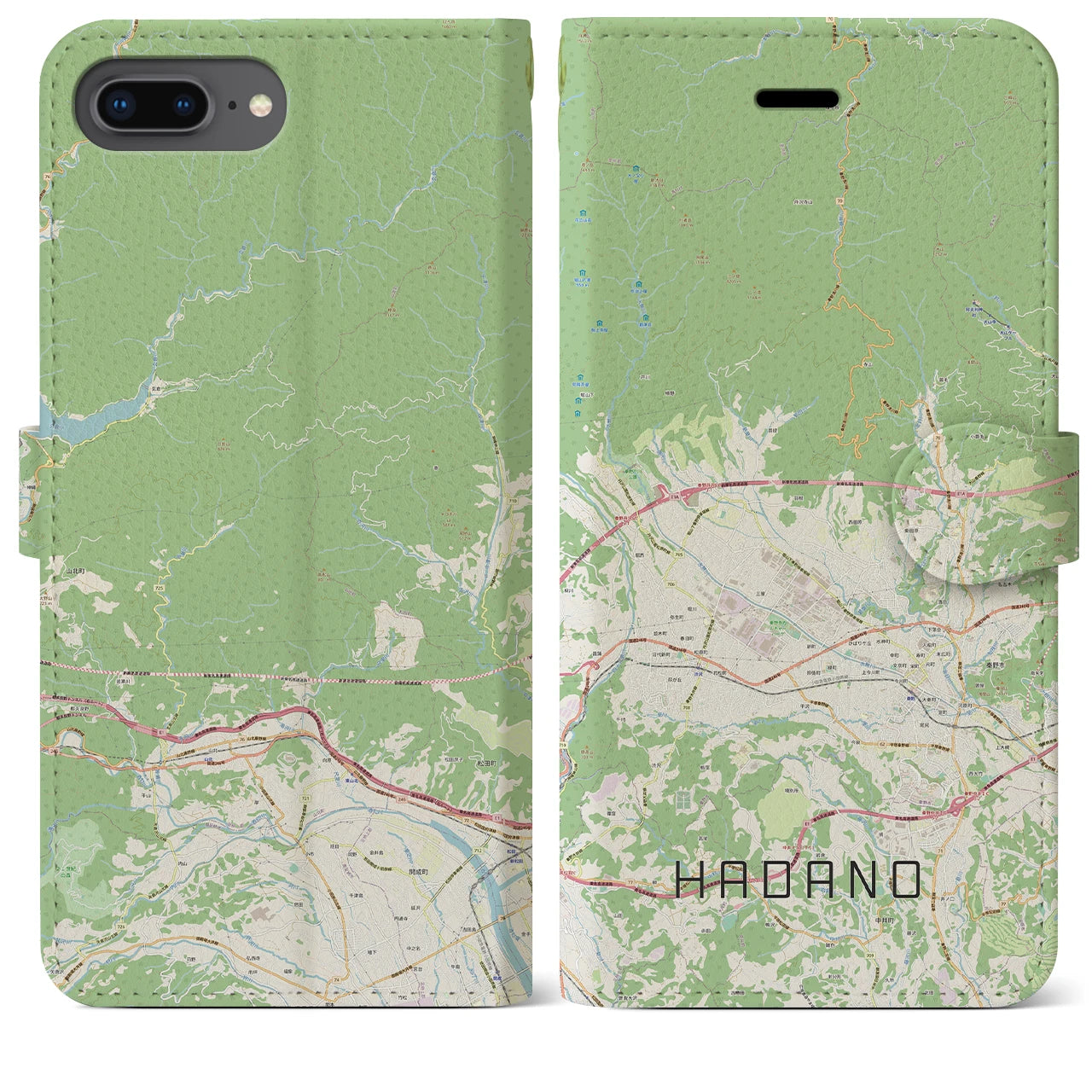 【秦野(神奈川県)】地図柄iPhoneケース(手帳タイプ)ナチュラル・iPhone 8Plus /7Plus / 6sPlus / 6Plus 用