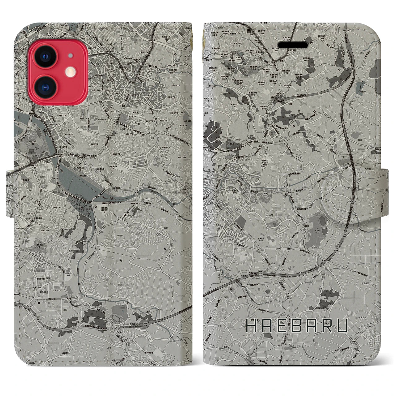 【南風原(沖縄県)】地図柄iPhoneケース(手帳タイプ)モノトーン・iPhone 11 用