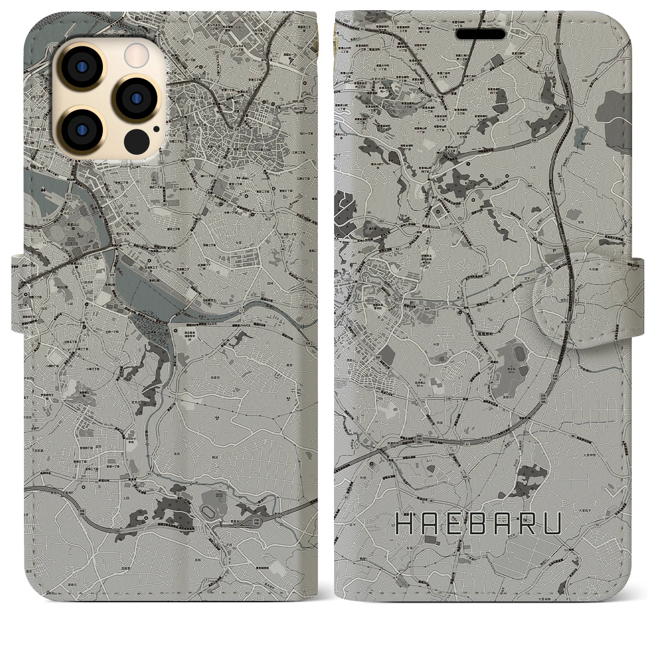 【南風原(沖縄県)】地図柄iPhoneケース(手帳タイプ)モノトーン・iPhone 12 Pro Max 用