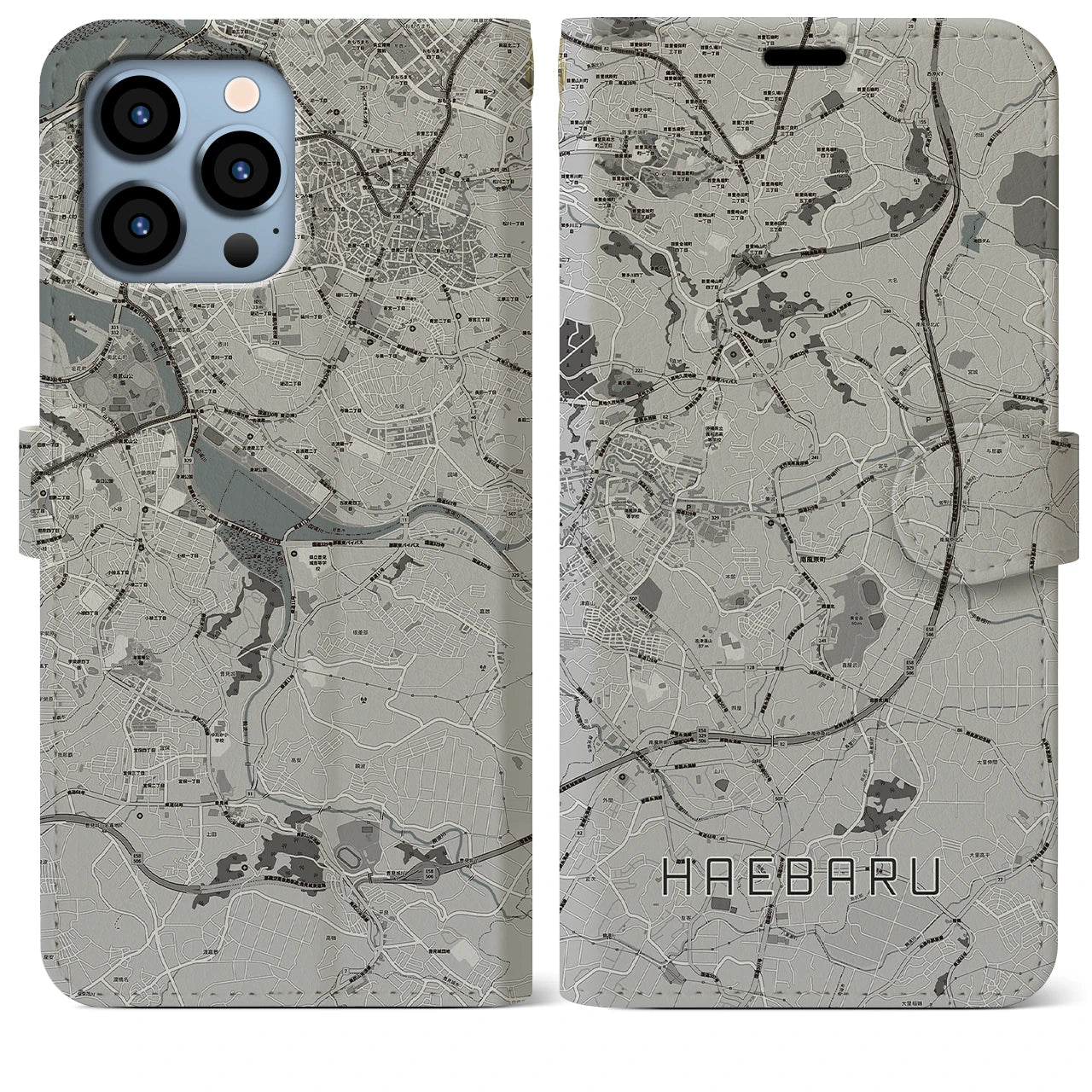【南風原(沖縄県)】地図柄iPhoneケース(手帳タイプ)モノトーン・iPhone 13 Pro Max 用