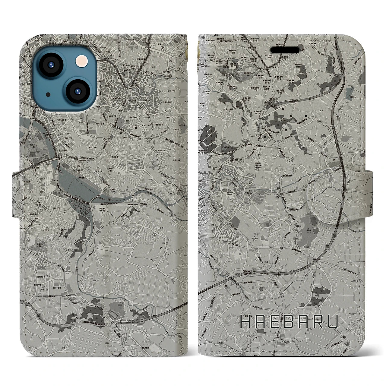 【南風原(沖縄県)】地図柄iPhoneケース(手帳タイプ)モノトーン・iPhone 13 用