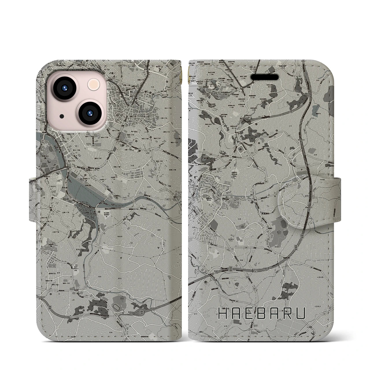 【南風原(沖縄県)】地図柄iPhoneケース(手帳タイプ)モノトーン・iPhone 13 mini 用