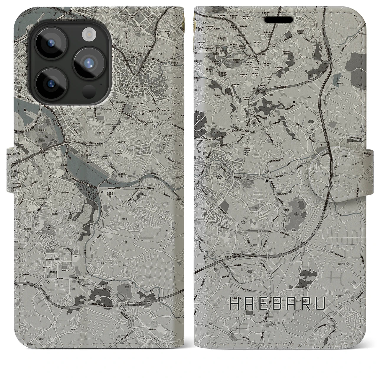 【南風原(沖縄県)】地図柄iPhoneケース(手帳タイプ)モノトーン・iPhone 15 Pro Max 用