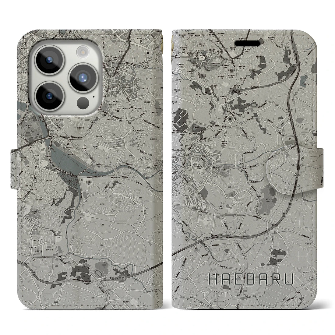 【南風原(沖縄県)】地図柄iPhoneケース(手帳タイプ)モノトーン・iPhone 15 Pro 用