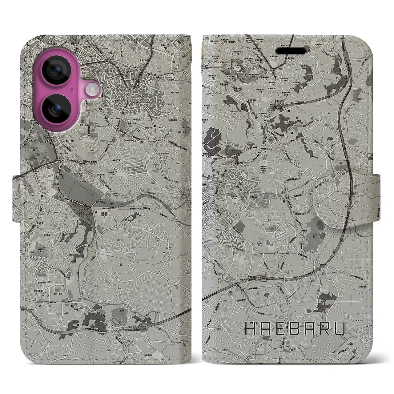 【南風原(沖縄県)】地図柄iPhoneケース(手帳タイプ)モノトーン・iPhone 16 Pro 用