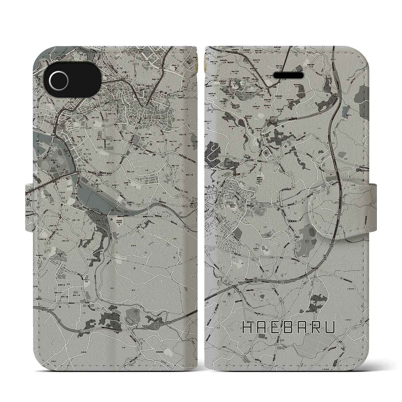 【南風原(沖縄県)】地図柄iPhoneケース(手帳タイプ)モノトーン・iPhone SE(第3 / 第2世代) / 8 / 7 / 6s / 6 用