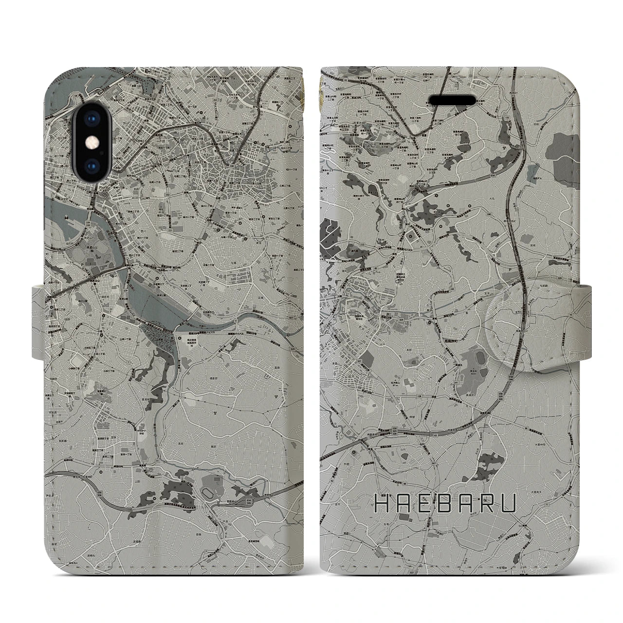 【南風原(沖縄県)】地図柄iPhoneケース(手帳タイプ)モノトーン・iPhone XS / X 用
