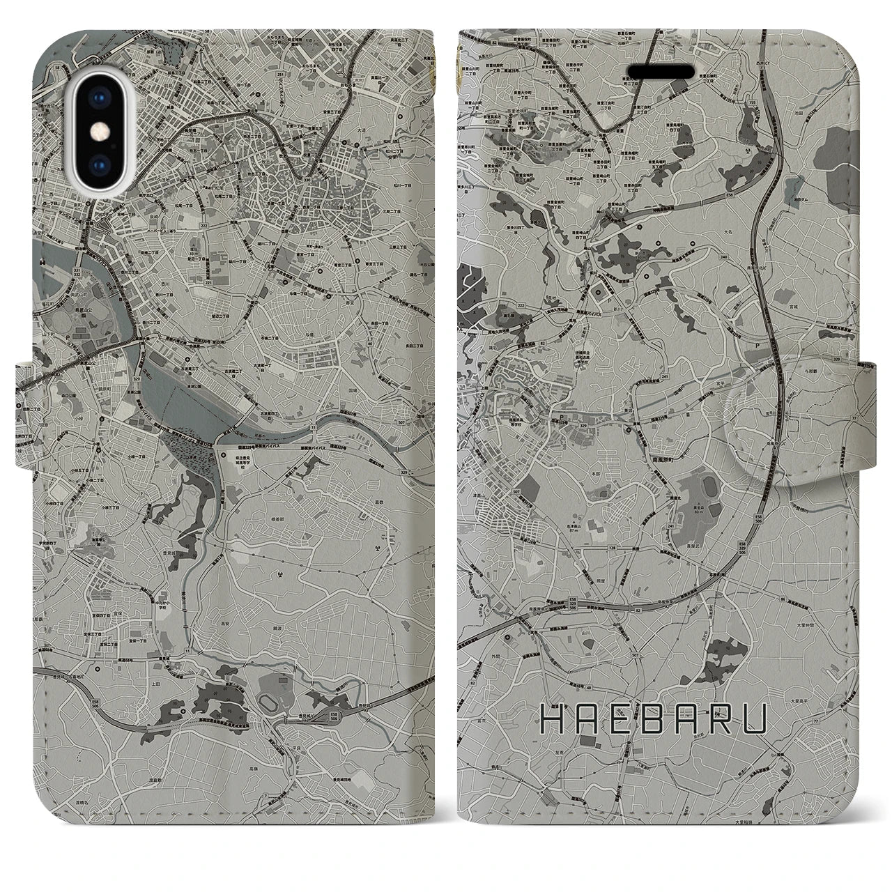 【南風原(沖縄県)】地図柄iPhoneケース(手帳タイプ)モノトーン・iPhone XS Max 用