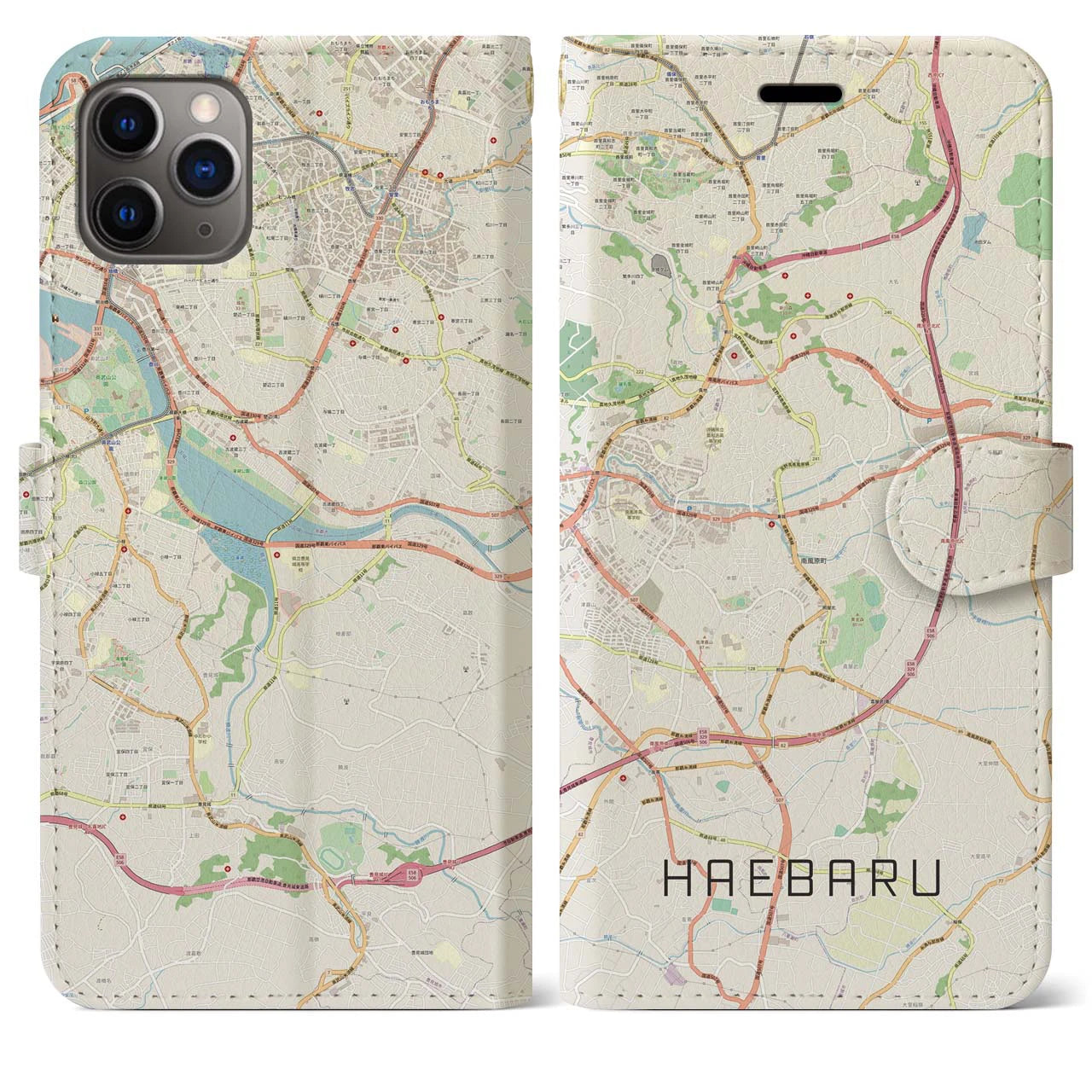 【南風原(沖縄県)】地図柄iPhoneケース(手帳タイプ)ナチュラル・iPhone 11 Pro Max 用