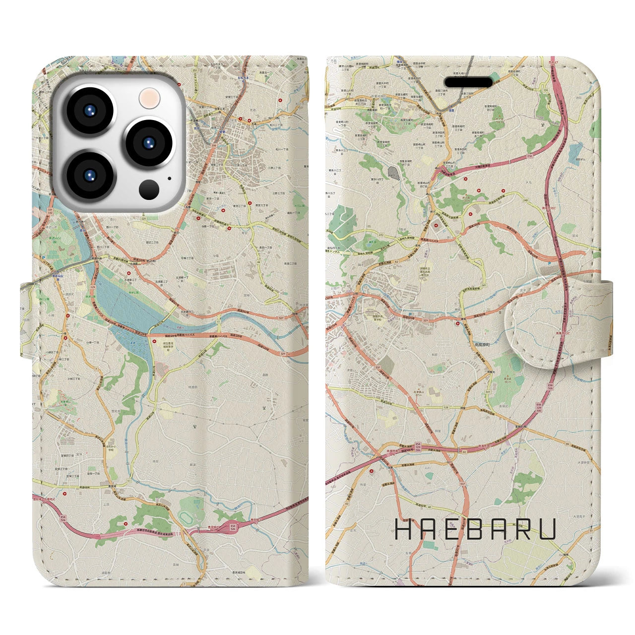 【南風原(沖縄県)】地図柄iPhoneケース(手帳タイプ)ナチュラル・iPhone 13 Pro 用