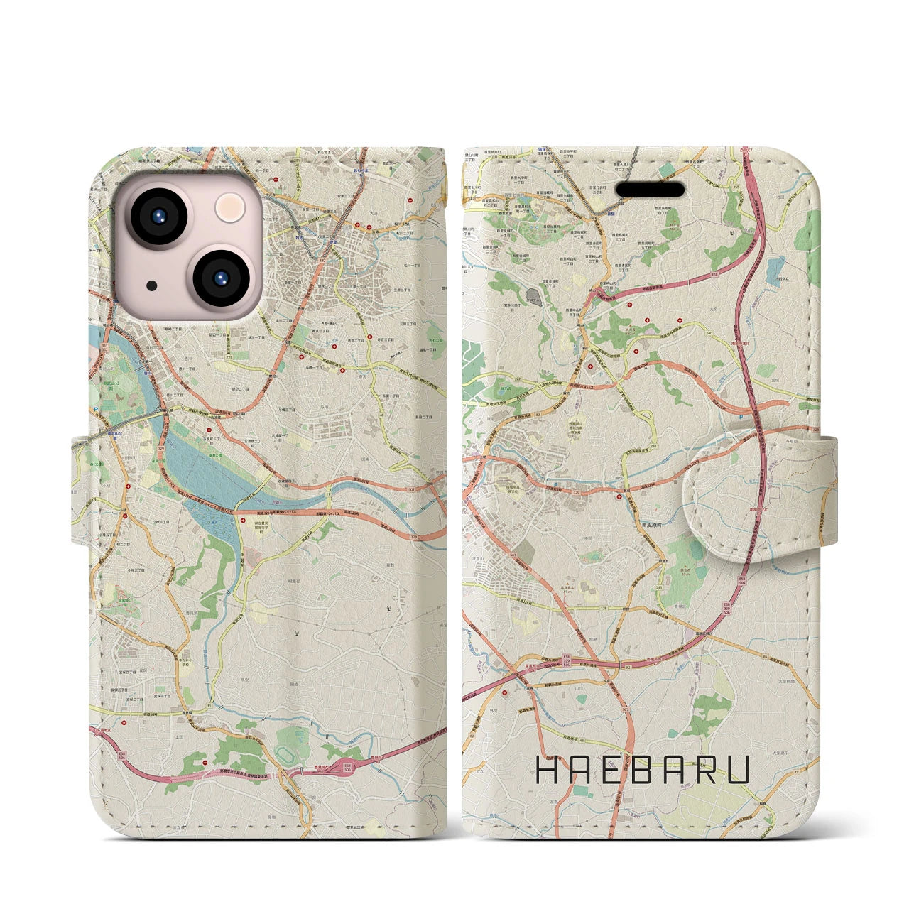 【南風原(沖縄県)】地図柄iPhoneケース(手帳タイプ)ナチュラル・iPhone 13 mini 用