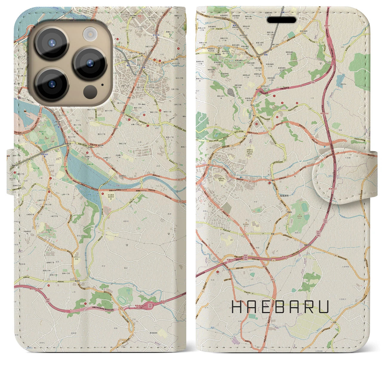 【南風原(沖縄県)】地図柄iPhoneケース(手帳タイプ)ナチュラル・iPhone 14 Pro Max 用