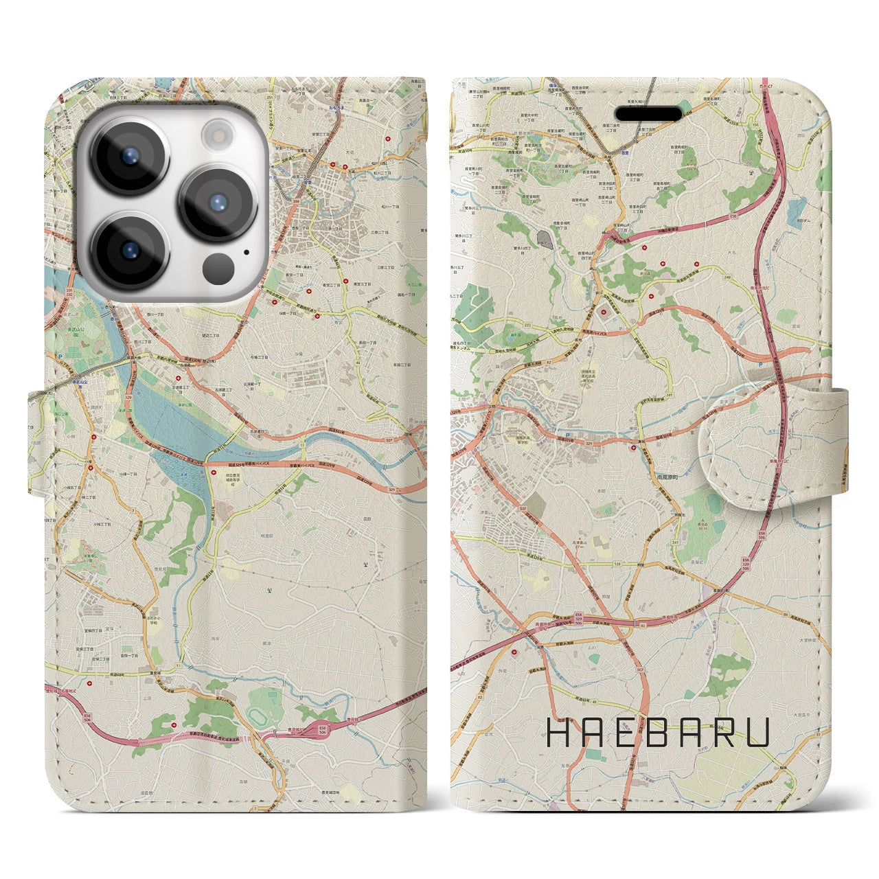 【南風原(沖縄県)】地図柄iPhoneケース(手帳タイプ)ナチュラル・iPhone 14 Pro 用