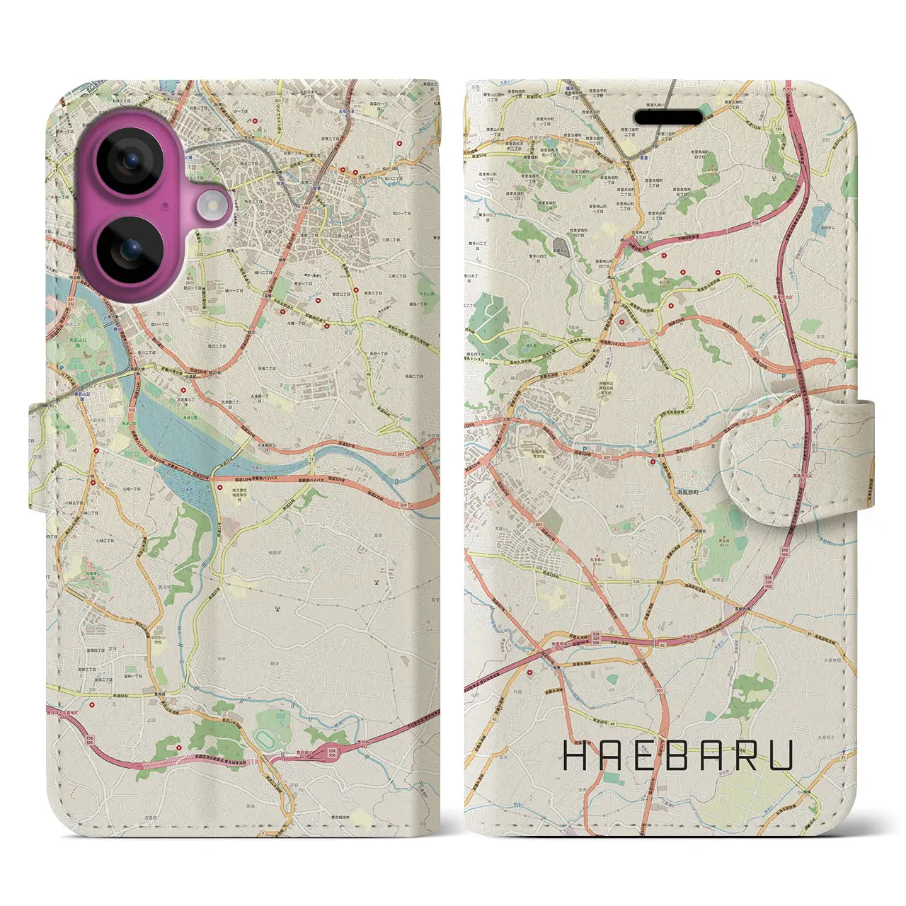 【南風原(沖縄県)】地図柄iPhoneケース(手帳タイプ)ナチュラル・iPhone 16 Pro 用