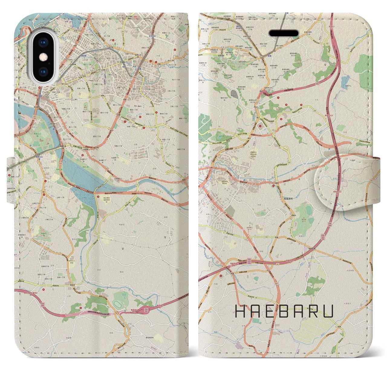 【南風原(沖縄県)】地図柄iPhoneケース(手帳タイプ)ナチュラル・iPhone XS Max 用