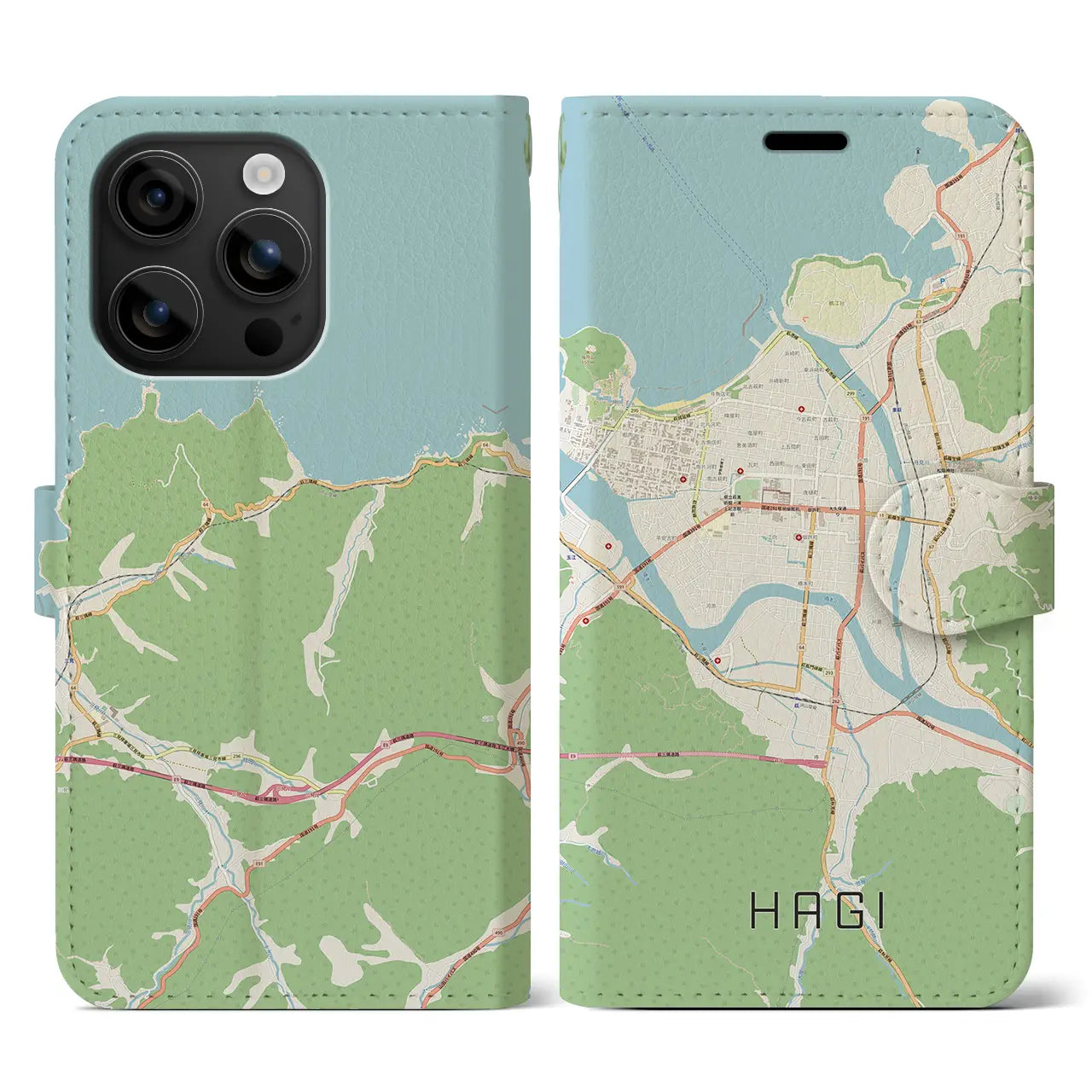 【萩2(山口県)】地図柄iPhoneケース(手帳タイプ)ナチュラル・iPhone 16 用