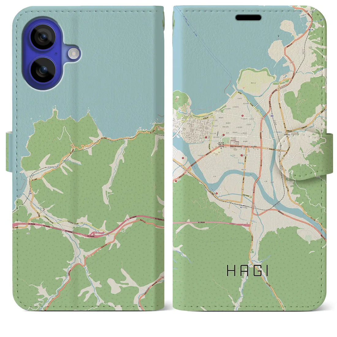 【萩2(山口県)】地図柄iPhoneケース(手帳タイプ)ナチュラル・iPhone 16 Pro Max 用