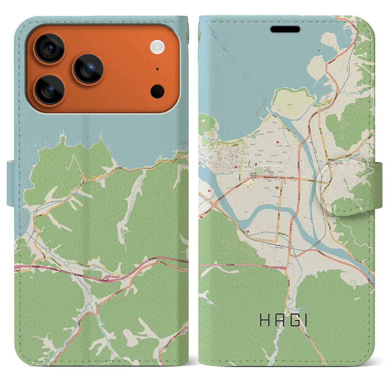 【萩2(山口県)】地図柄iPhoneケース(手帳タイプ)ナチュラル・iPhone 17 Pro Max 用