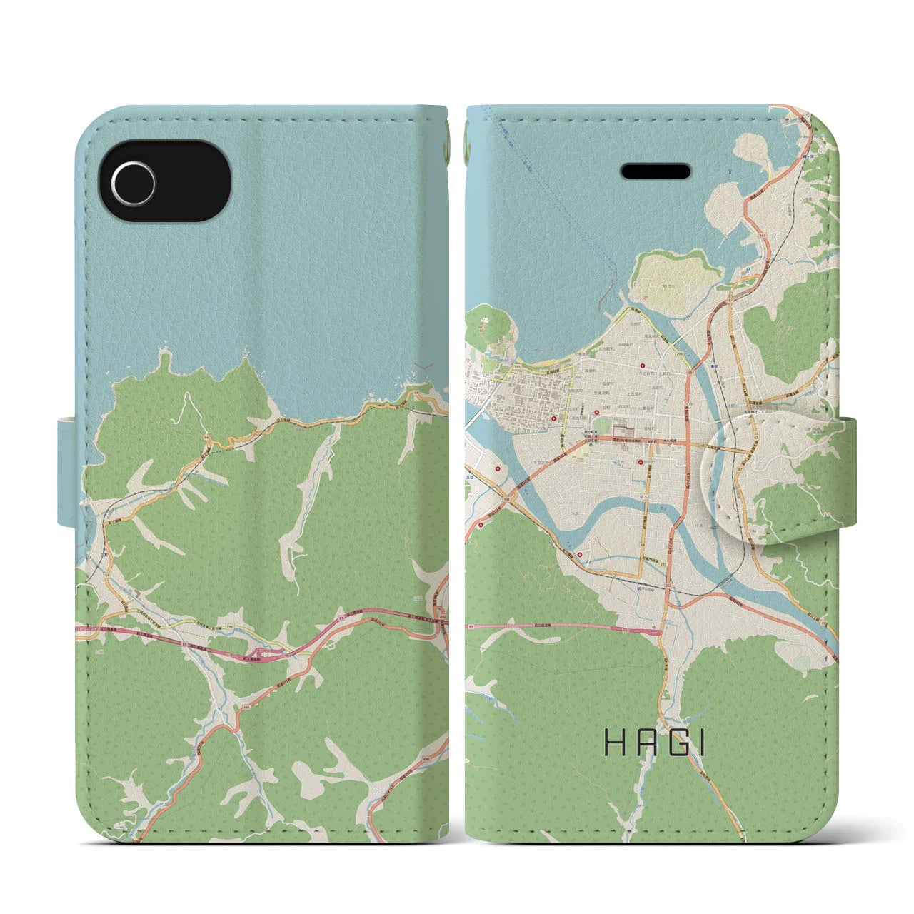 【萩2(山口県)】地図柄iPhoneケース(手帳タイプ)ナチュラル・iPhone SE(第3 / 第2世代) / 8 / 7 / 6s / 6 用