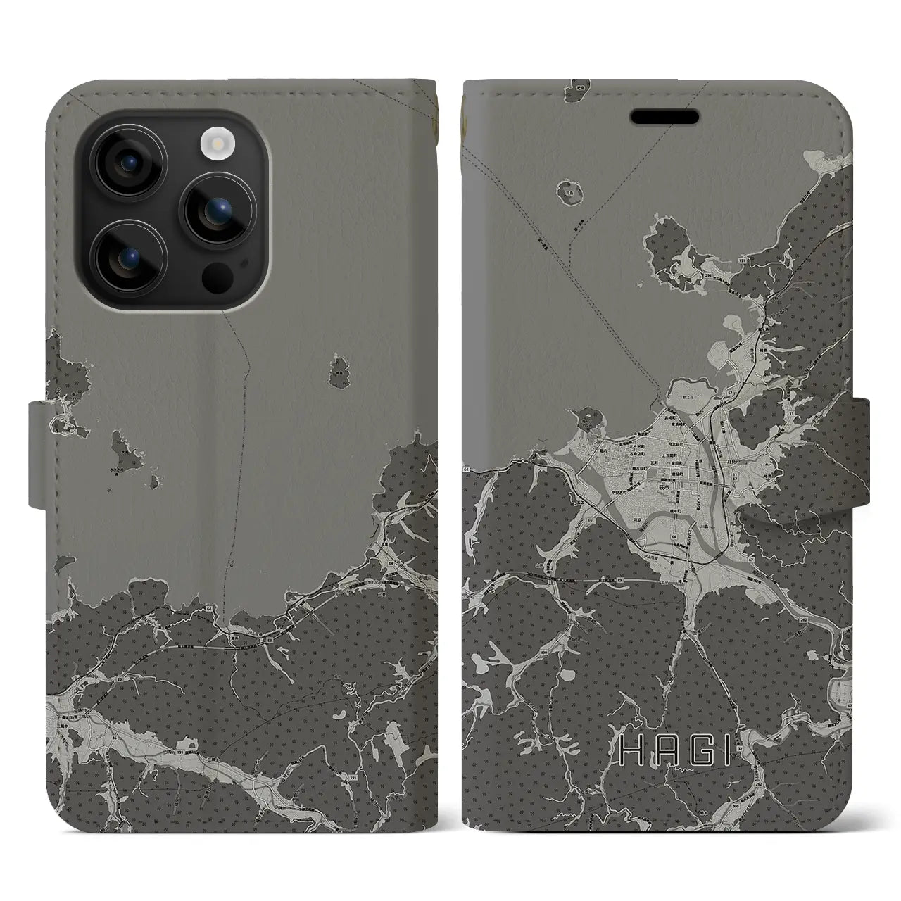【萩(山口県)】地図柄iPhoneケース(手帳タイプ)モノトーン・iPhone 16 用