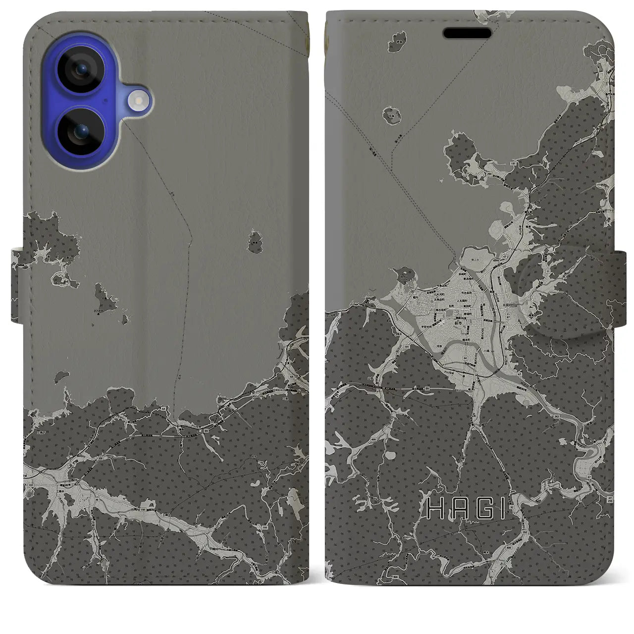 【萩(山口県)】地図柄iPhoneケース(手帳タイプ)モノトーン・iPhone 16 Pro Max 用