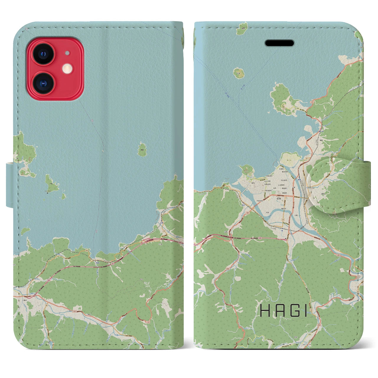 【萩(山口県)】地図柄iPhoneケース(手帳タイプ)ナチュラル・iPhone 11 用