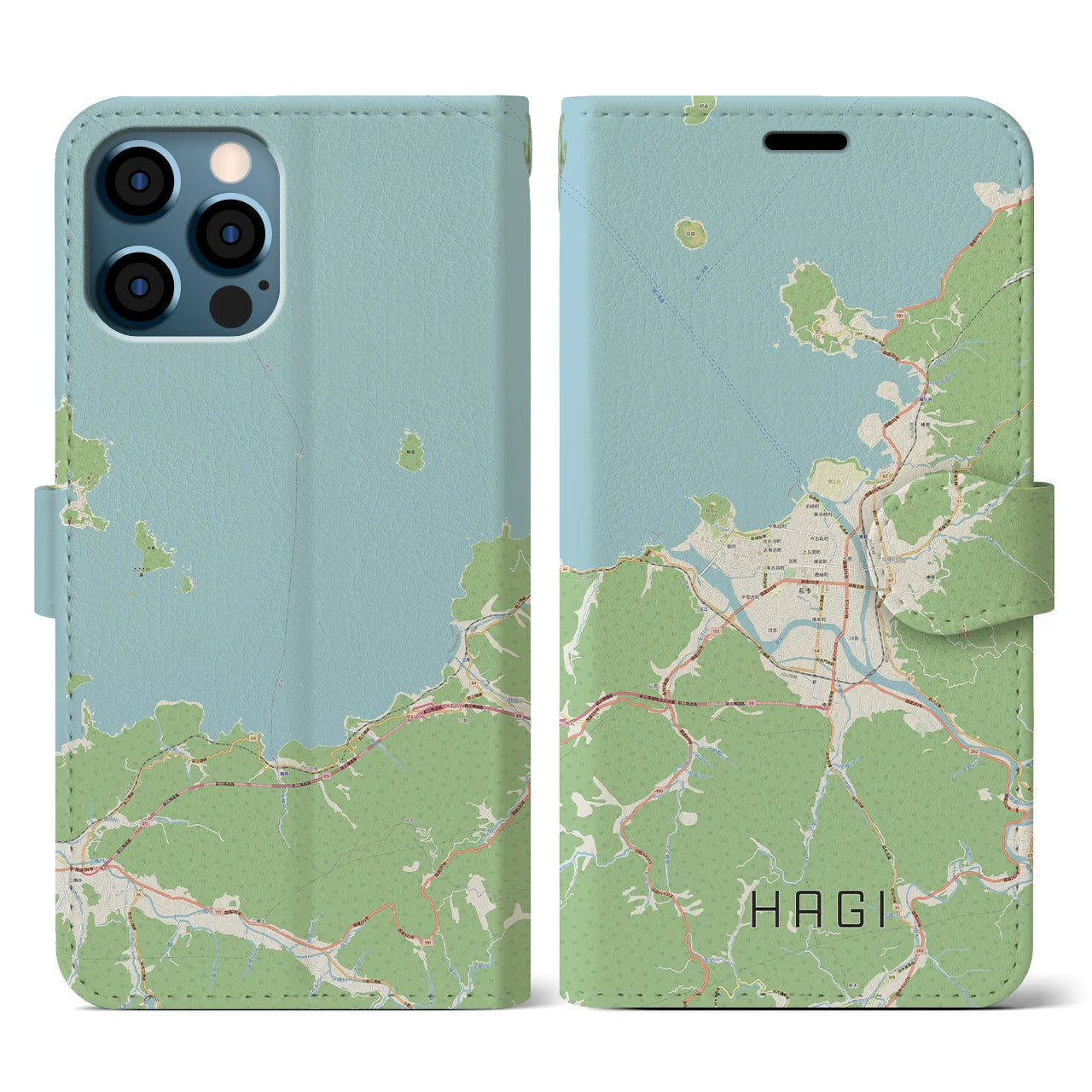 【萩(山口県)】地図柄iPhoneケース(手帳タイプ)ナチュラル・iPhone 12 / 12 Pro 用