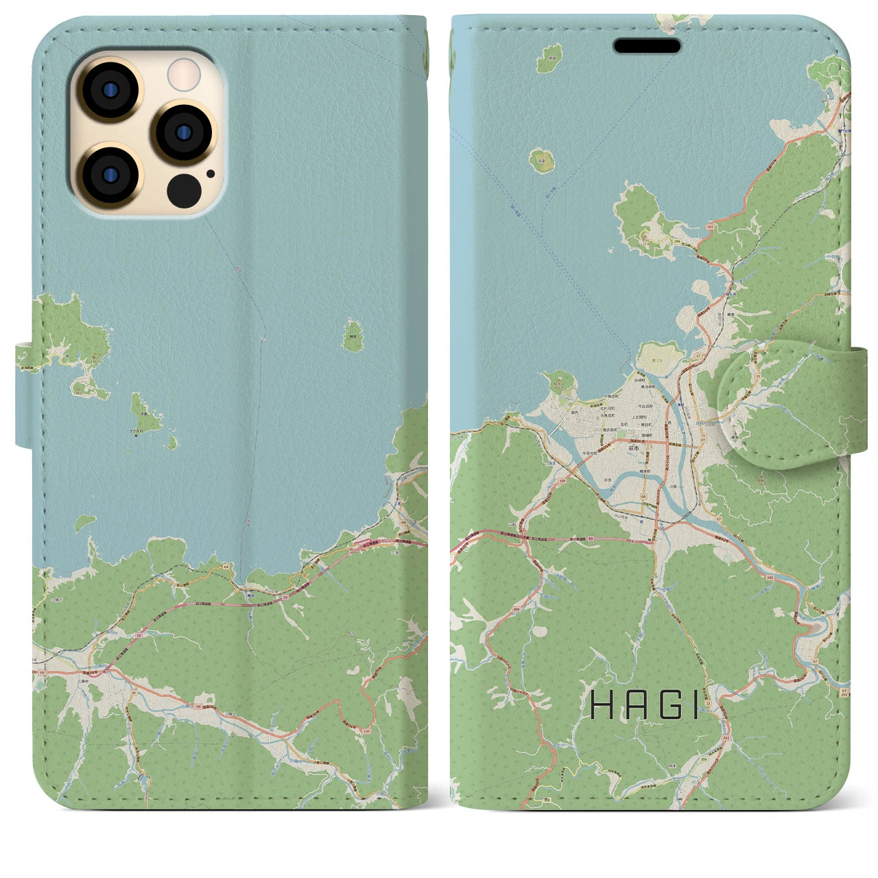【萩(山口県)】地図柄iPhoneケース(手帳タイプ)ナチュラル・iPhone 12 Pro Max 用