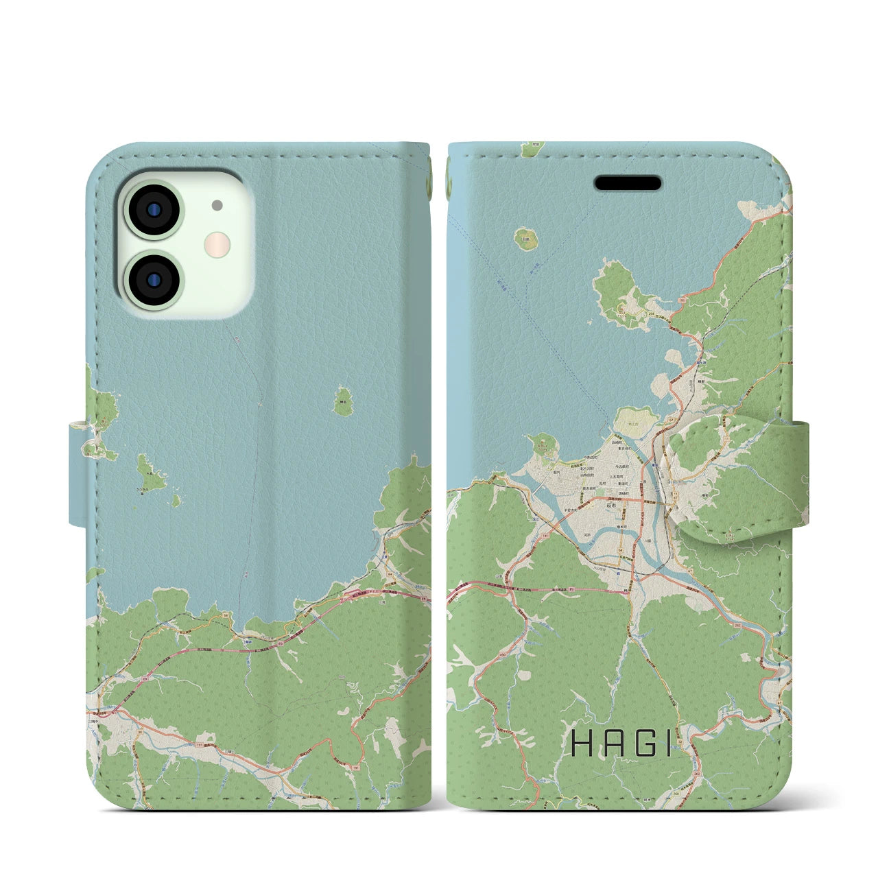 【萩(山口県)】地図柄iPhoneケース(手帳タイプ)ナチュラル・iPhone 12 mini 用