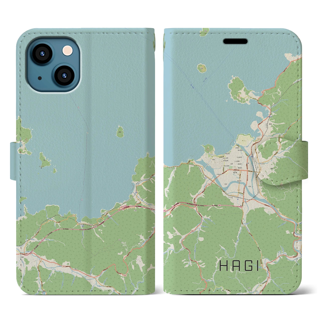【萩(山口県)】地図柄iPhoneケース(手帳タイプ)ナチュラル・iPhone 13 用