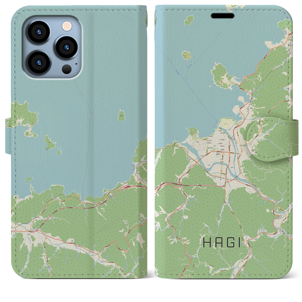 【萩(山口県)】地図柄iPhoneケース(手帳タイプ)ナチュラル・iPhone 13 Pro Max 用