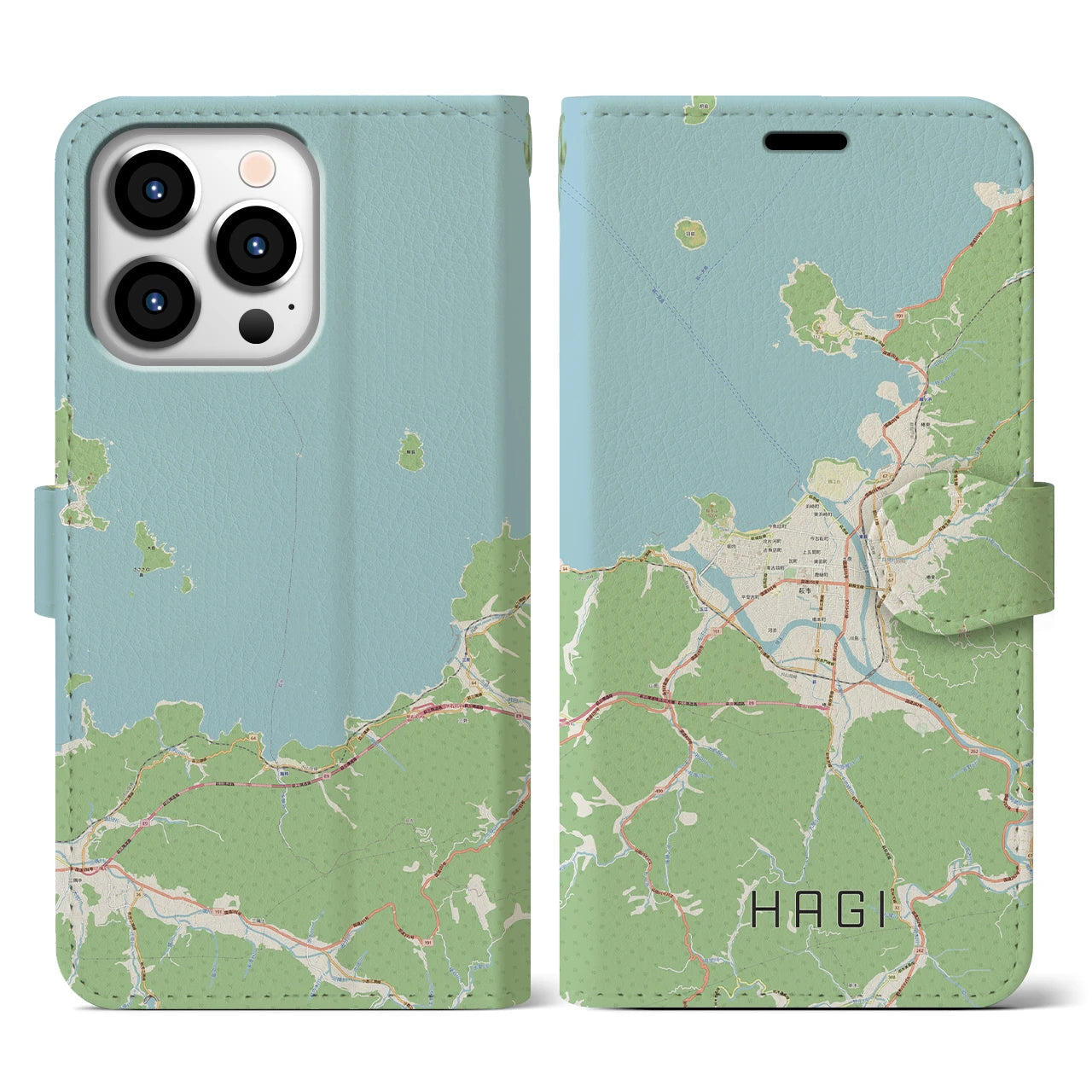 【萩(山口県)】地図柄iPhoneケース(手帳タイプ)ナチュラル・iPhone 13 Pro 用