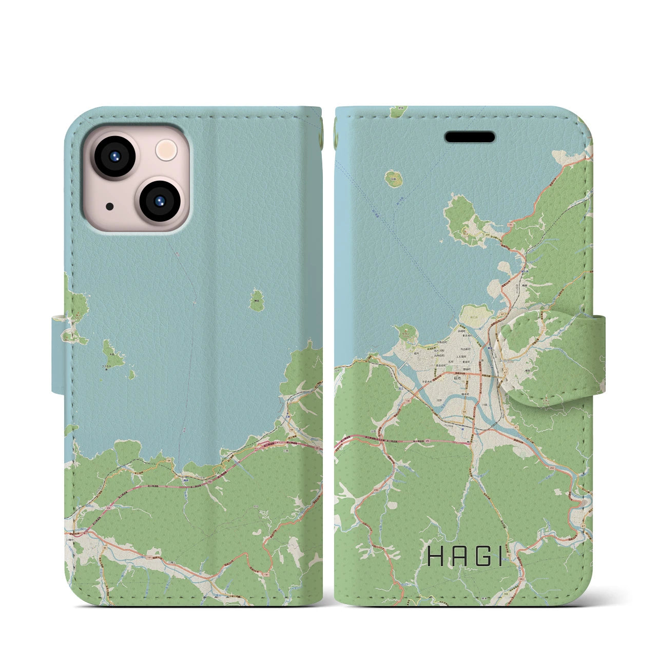 【萩(山口県)】地図柄iPhoneケース(手帳タイプ)ナチュラル・iPhone 13 mini 用