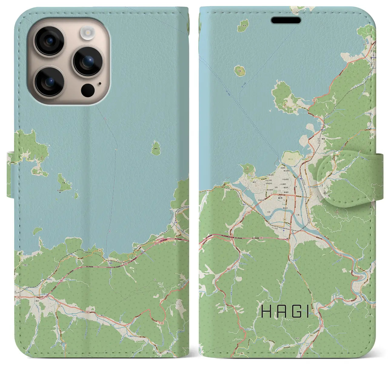 【萩(山口県)】地図柄iPhoneケース(手帳タイプ)ナチュラル・iPhone 16 Plus 用