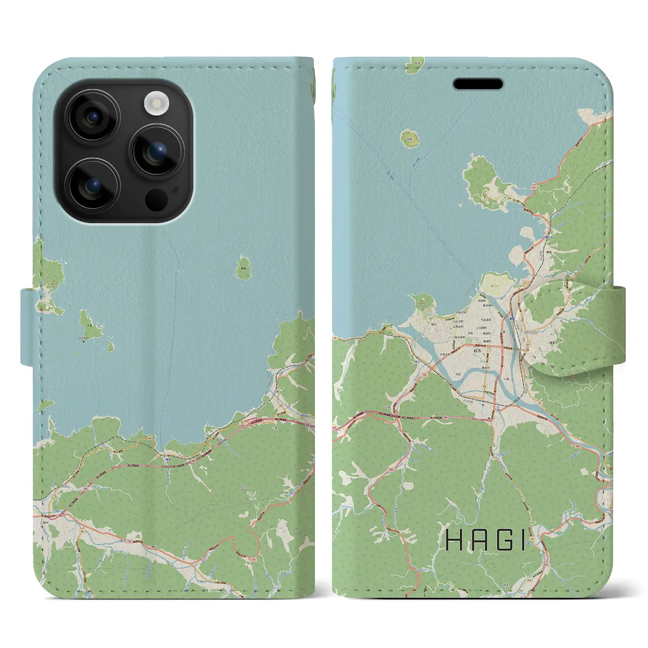 【萩(山口県)】地図柄iPhoneケース(手帳タイプ)ナチュラル・iPhone 16 用